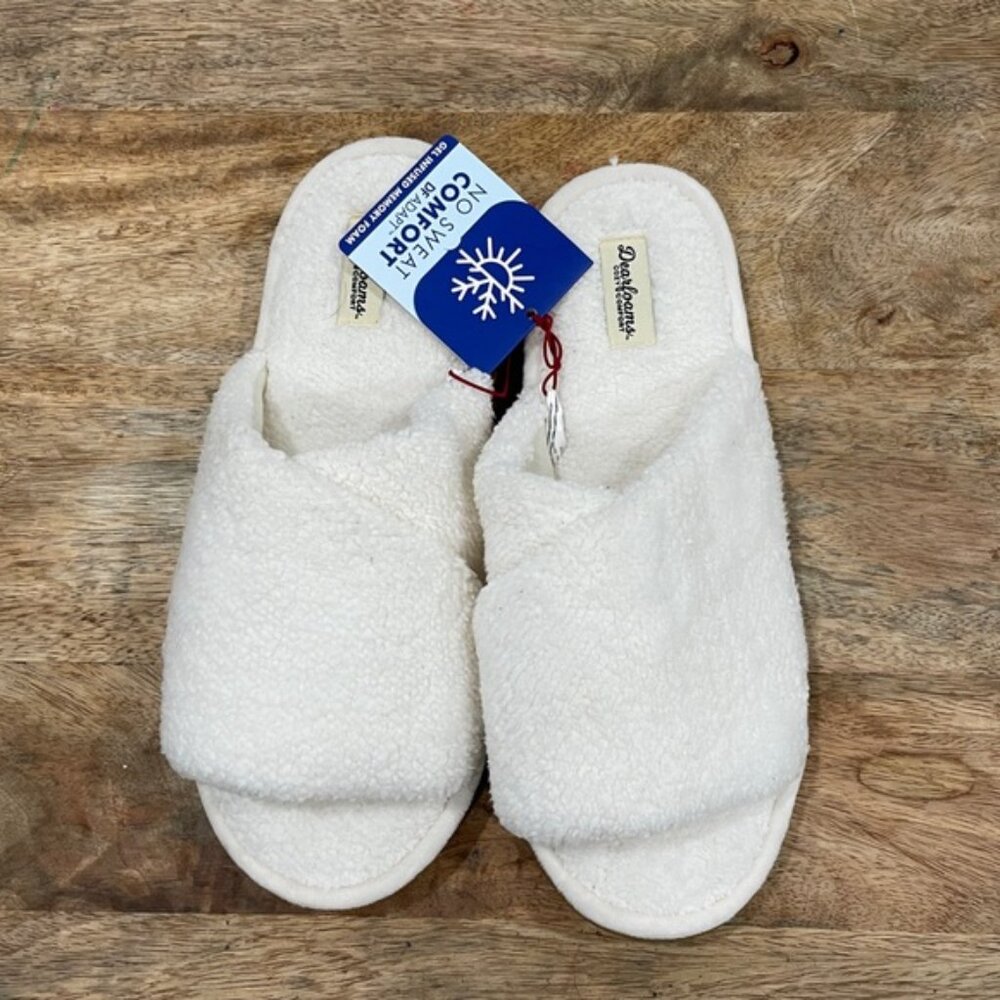 NEW 11-12 Women's Dearfoams White Terry Slide Slippers